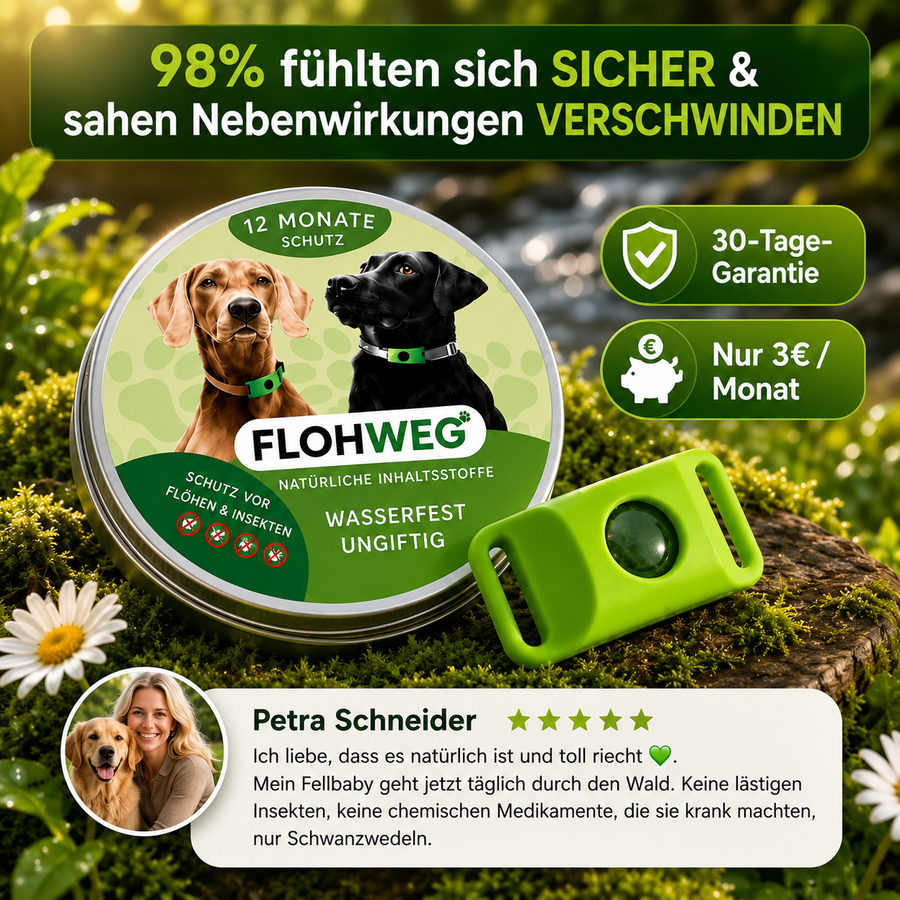 Flohweg® Naturschutz-Anhänger – 12 Monate Schutz vor Flöhen, Zecken & Parasiten